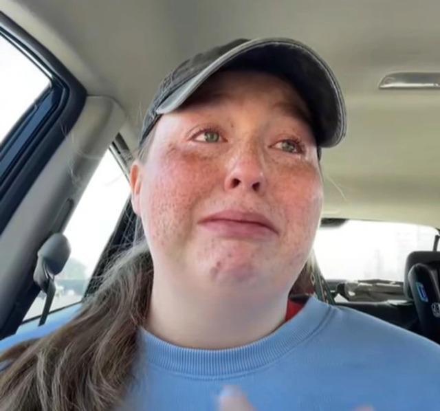 Jessica Higgs, visibly emotional, after her heroic act of saving a family from a gas leak while on a routine delivery.